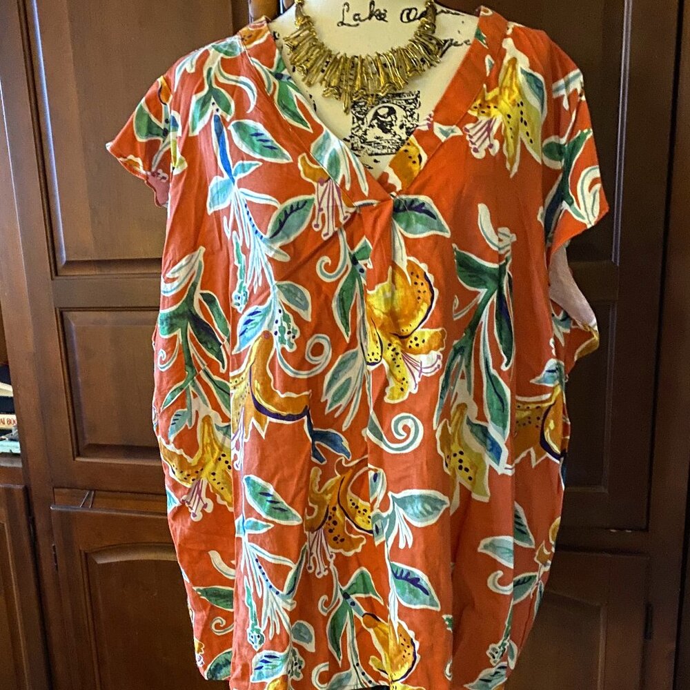NEW Rachel Roy Linen Blend Top Shirt Women Size 3X